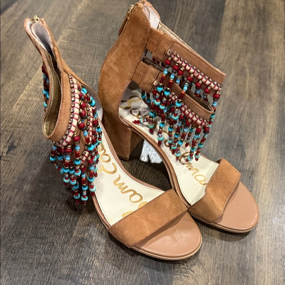 Beaded Tan Sandals - Picture 1 of 6